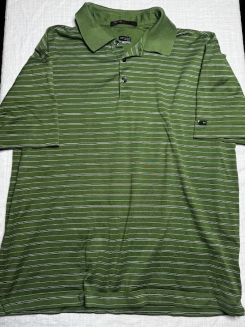 Tiger Woods Golf Polo Shirt Men, Large, Green Striped, Nike Dry Performance